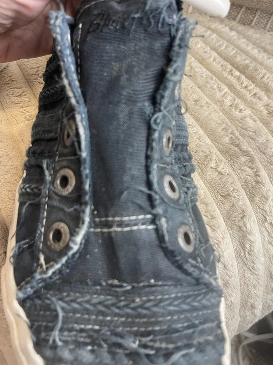 Frayed Black Slip-On Women's Sneakers with White Sole - Picture 4 of 6